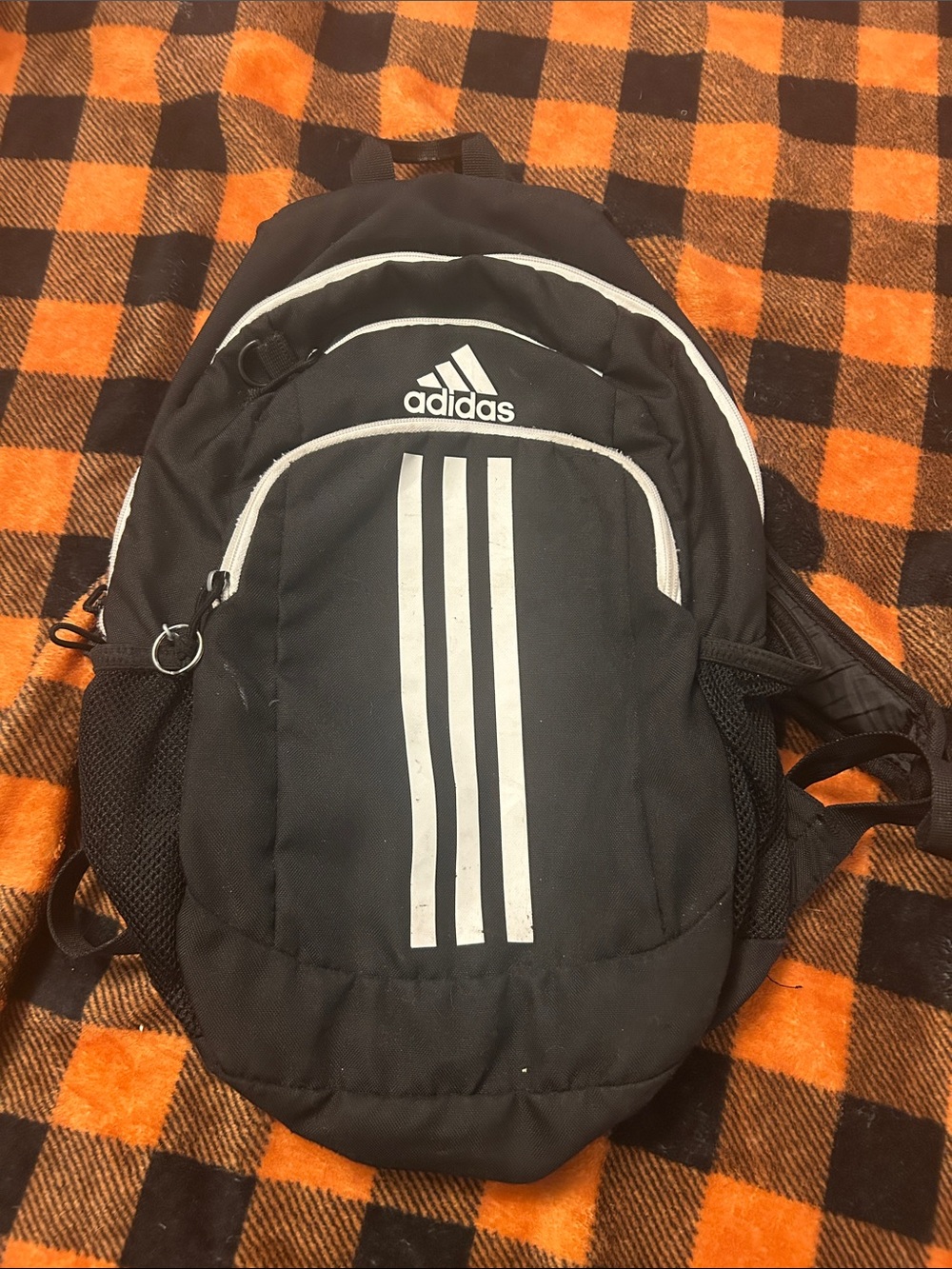 adidas Black Backpack with White Stripes